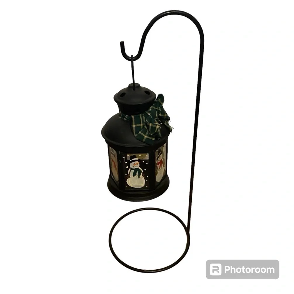 Hand Painted Volitive Candle Tea Light Holder & Stand Black Metal Snowman